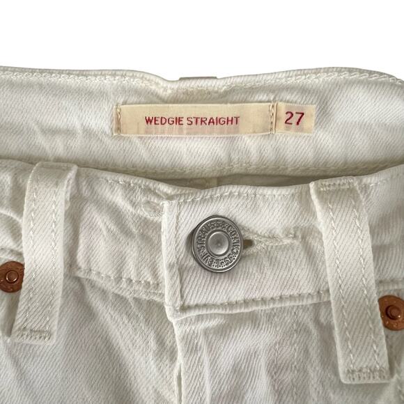 Levi’s Wedgie Straight Jeans 27 White | Y2K High Rise Raw Hem Ankle Denim Pants - Picture 6 of 15